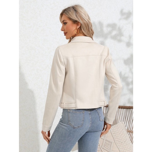 vegan suede Zip Up Solid Moto Jacket cream - Picture 8 of 11